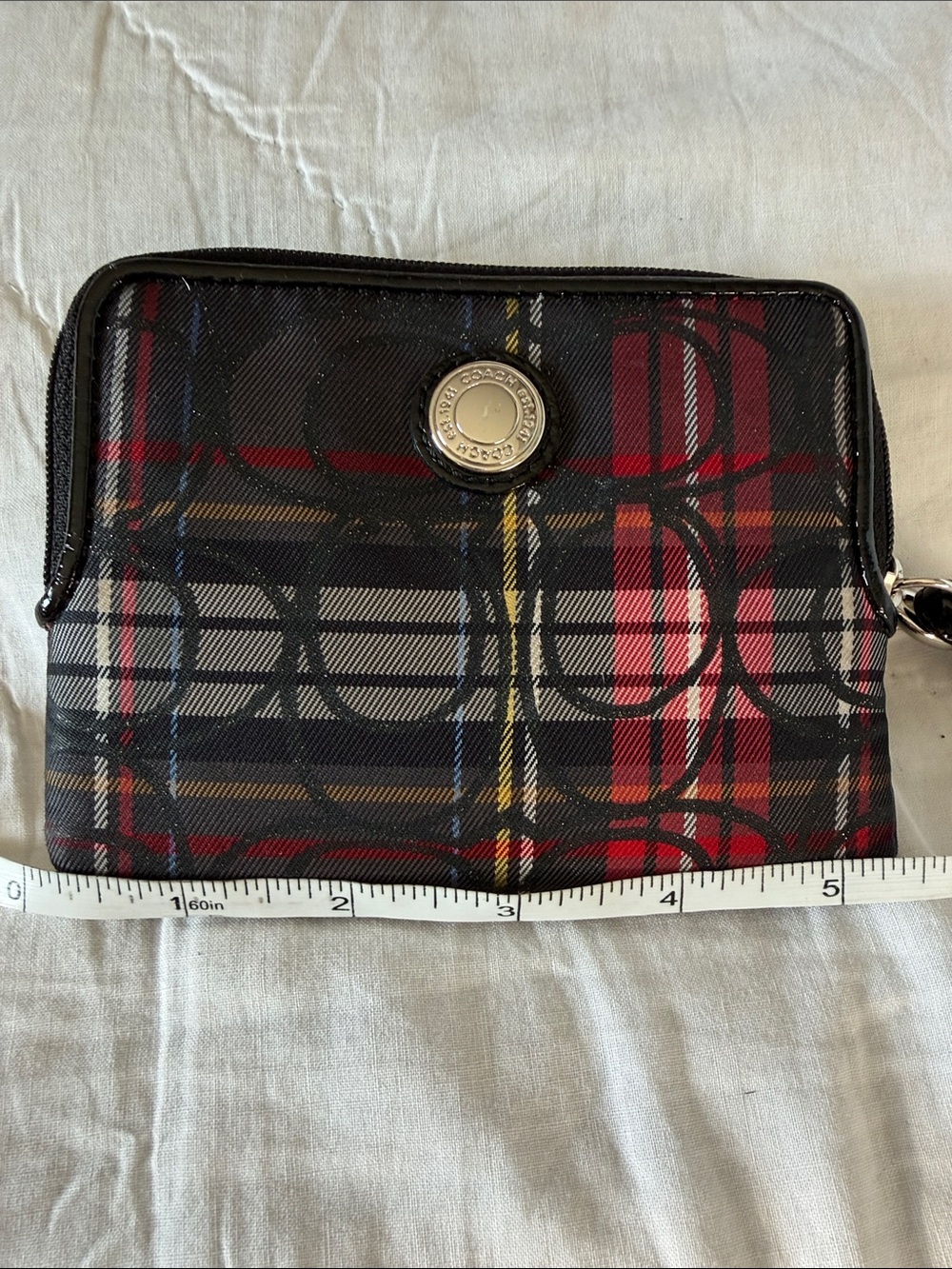 Coach Poppy Tartan Wristlet Zip - Picture 6 of 7